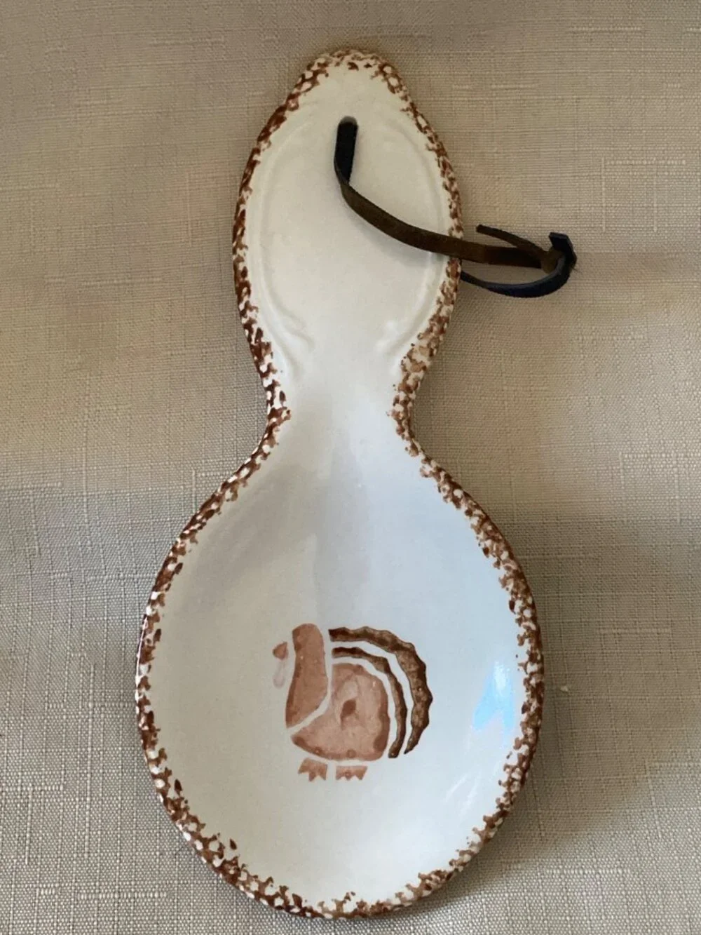 Heritage pottery turkey brown speckle edge spoon rest vintage